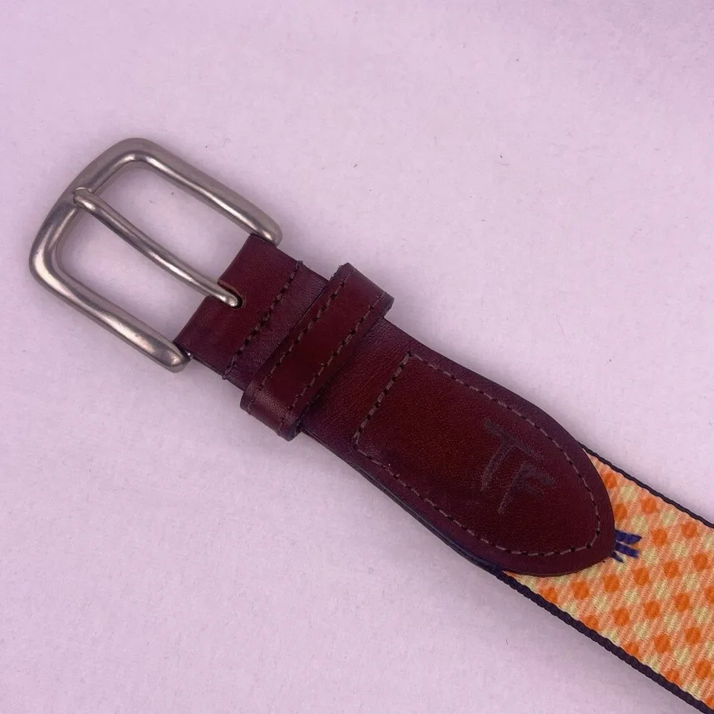 Thomas Bates True Flies Men's Belt 42” Fish Lure Orange Gingham